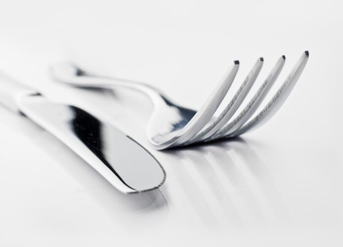 stainless steel knife and fork